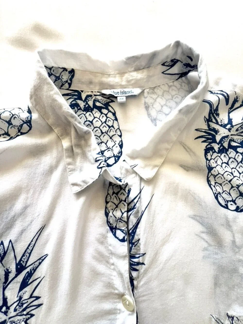 BLUE ISLAND Women's 2X Pineapple Beach Coverup 100% Cotton Swim Resort Pockets